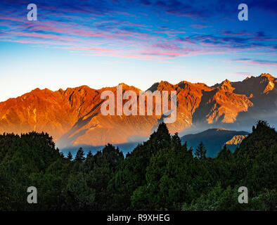 Beautiful mountain range of Helambu in Nepal at sunrise. Stock Photo