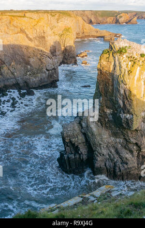 Stack Rocks, Castlemartin, Pembrokeshire, Wales Stock Photo