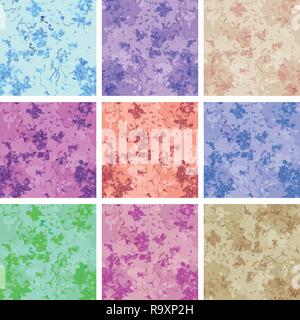 Set of seamless different colored marble patterns. Stock Vector
