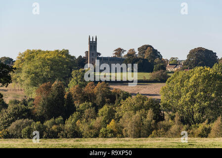 View across the valley to All Saints Church, Churchill, Oxfordshire, UK Stock Photo