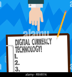 Word writing text Digital Currency Technology. Business concept for currency available in digital or electronic form Hu analysis Hand Pointing Down to Stock Photo