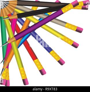 Vector of lead sharp pencil with eraser on white background with realistic 3D wooden pencils with eraser on white background.Vector illustration art Stock Vector