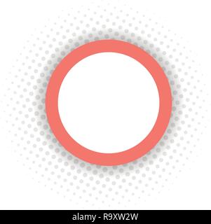 Simple vector circle in coral color and halftone effect isolated on white. Stock Vector