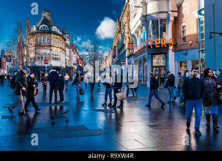 Shoppers in Leicester city centre. Stock Photo