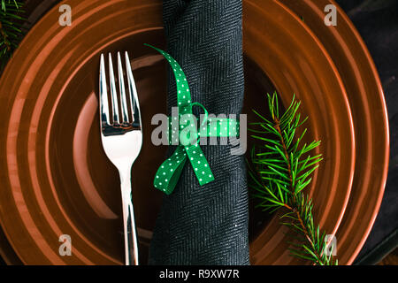 Table setting for dinner. Elegant place setting for restaurant. New Year dinner. Stock Photo