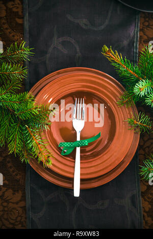 Table setting for dinner. Elegant place setting for restaurant. New Year dinner. Stock Photo