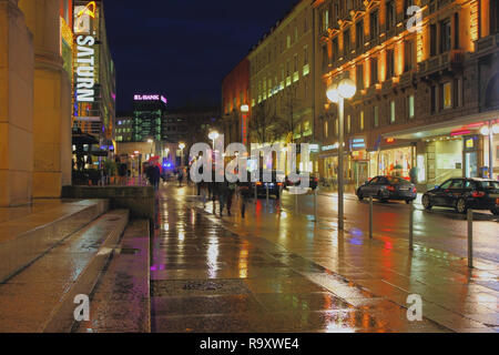 Stuttgart, Germany - jan 05, 2018: Street in Christmas and New Year's evening Stock Photo