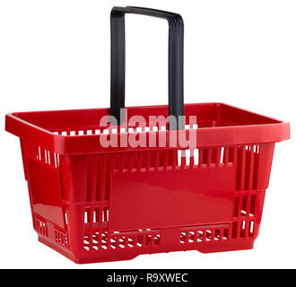 Red empty shopping basket isolated on white background. Stock Photo