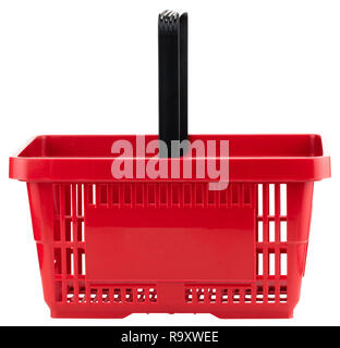 Red empty shopping basket isolated on white background. Stock Photo