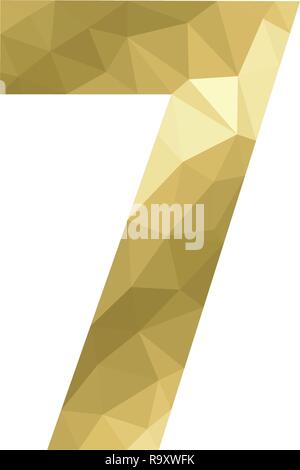 Number 7 in gold color, low poly vector illustration, polygonal abstract design Stock Vector