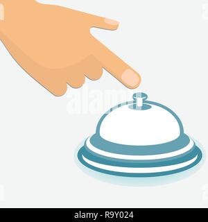 Human hand with the index finger pointing to a hotel service bell Stock Vector
