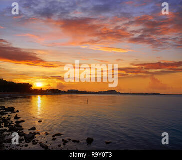 Denia sunset from Las Rotas beach in alicante of Spain Stock Photo