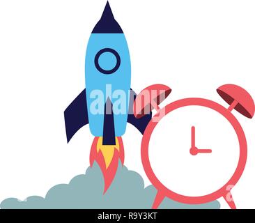 business launching rocket and alarm clock Stock Vector