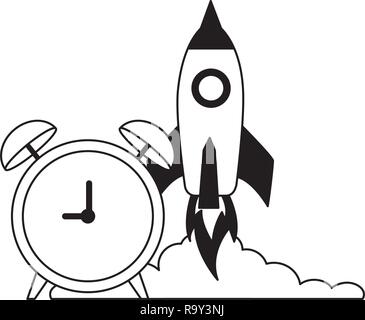 business launching rocket and alarm clock Stock Vector