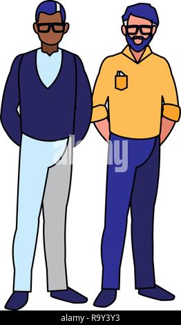 Avatar couple of old men over white background, vector illustration Stock Vector