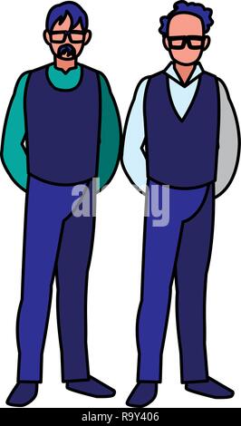 Avatar couple of old men over white background, vector illustration Stock Vector