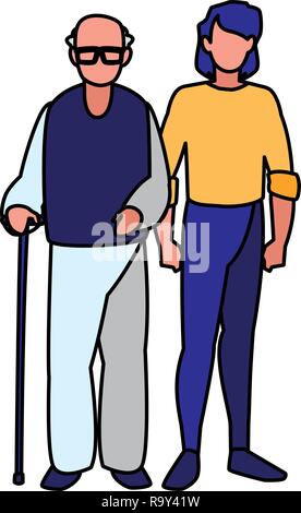 Avatar couple of old men over white background, vector illustration Stock Vector