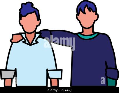 Avatar couple of men wearing casual clothes over white background, vector illustration Stock Vector