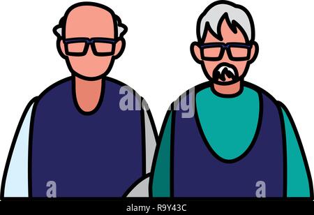 Avatar couple of old men over white background, vector illustration Stock Vector