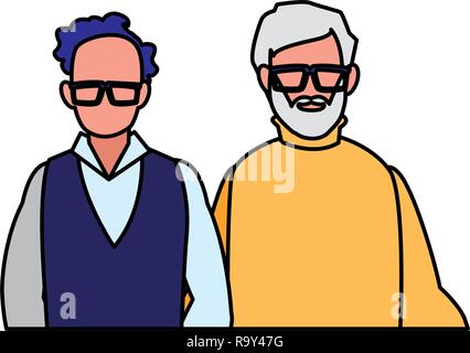 Avatar couple of old men over white background, vector illustration Stock Vector