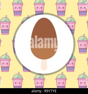 cute ice cream in stick kawaii character vector illustration design Stock Vector