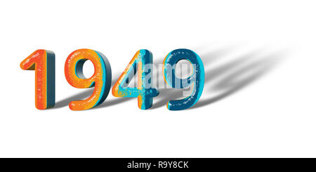 3D Number Year 1949 joyful hopeful colors and white background