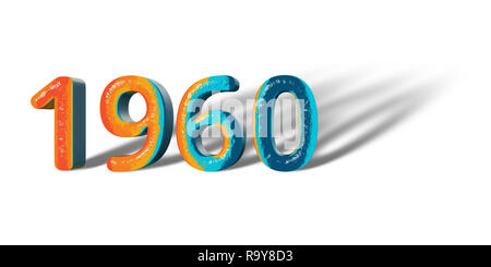 3D Number Year 1960 joyful hopeful colors and white background