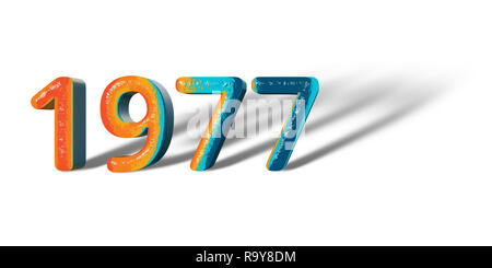 3D Number Year 1977 joyful hopeful colors and white background