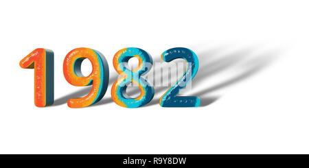 3D Number Year 1982 joyful hopeful colors and white background