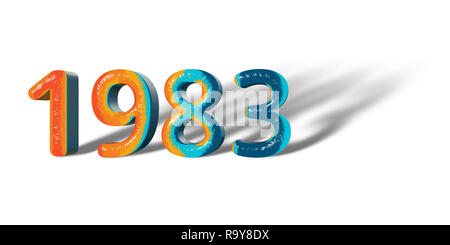 3D Number Year 1983 joyful hopeful colors and white background