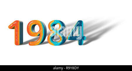 3D Number Year 1984 joyful hopeful colors and white background