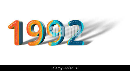 3D Number Year 1992 joyful hopeful colors and white background