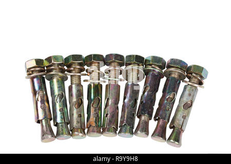 Several Anchor building screw metal. Sleeve Anchor Bolt. Stock Photo