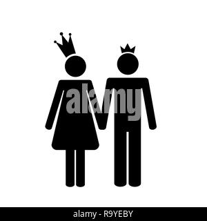 prince and princess with crown pictogram vector illustration Stock Vector