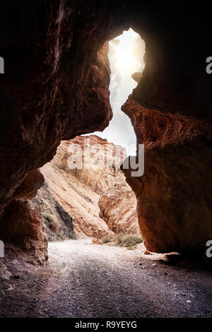 Charyn grand canyon view through the arch in Kazakhstan Stock Photo