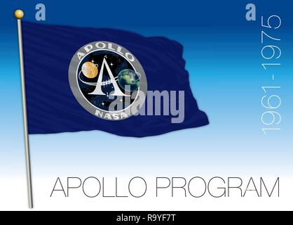 Apollo space exploration program flag, vector illustration, USA Stock Vector