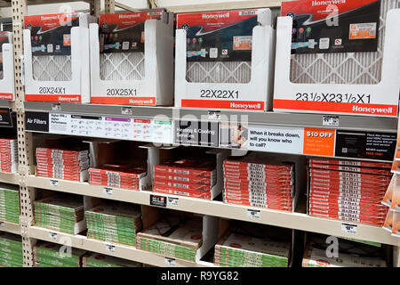 Miami Florida,The Home Depot inside interior,hardware big box store do it yourself business,display sale shelves allergen air filters, Stock Photo
