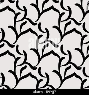 Simple seamless leaves pattern. Monochrome black leaves on beige background Stock Vector