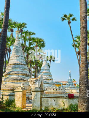 The site of medieval stupas of famous Bagaya Monastery in Ava (Inwa), Myanmar. Stock Photo