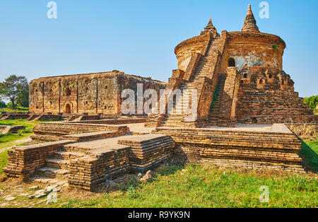 The archaeological site in Ava includes such unique architectural landmarks as Wingaba Monastery and Myint Mo Taung temple with long staircase, leadin Stock Photo