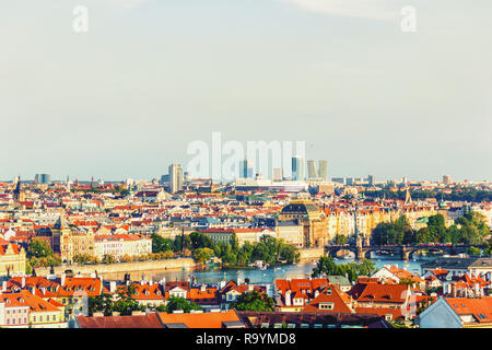 The beautiful Prague city old town seen form the Prague Castle ...