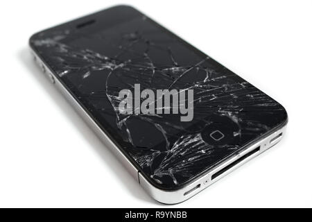 Iphone 4 cracked display, apple Stock Photo