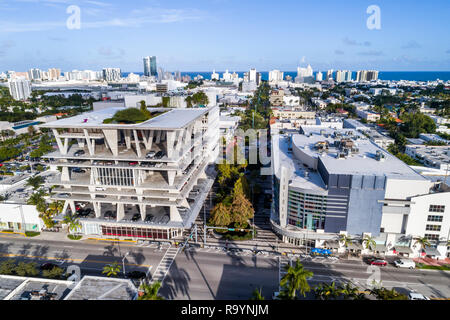 Miami Beach Florida,Alton Road,Lincoln Road,LAZ Parking Garage 1111,Regal Cinemas South Beach IMAX,aerial overhead view from above Stock Photo