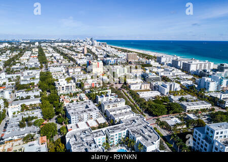 Miami Beach Florida,aerial overhead view from above,Atlantic Ocean,condominium residential apartment apartments building buildings housing,buildings r Stock Photo