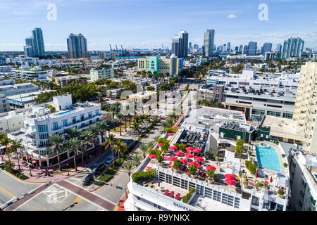 Miami Beach Florida,aerial overhead view from above,Fifth 5th Street,city skyline,high rise skyscraper skyscrapers building buildings condominium resi Stock Photo