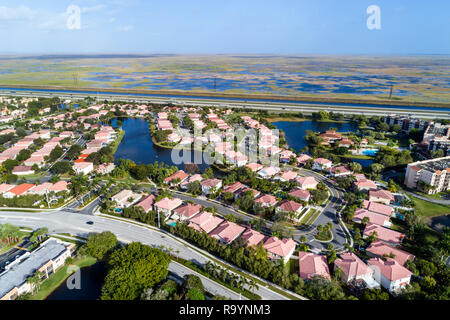 Weston Florida,Fort Ft. Lauderdale,aerial overhead view from above,homes residences bordering Everglades Wildlife Management Area Water Conservation A Stock Photo