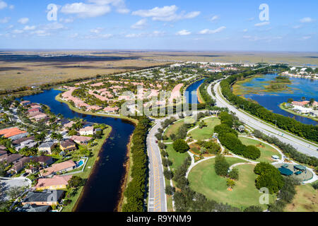 Weston Florida,Fort Ft. Lauderdale,aerial overhead view from above,homes residences bordering Everglades Wildlife Management Area Water Conservation A Stock Photo