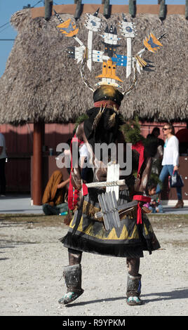 A White Mountain Apache Crown dancer, dances at the 2018 Miccosukee Arts & Crafts Festival at the Miccosukee Indian Village in South Florida on December29, 2018. Stock Photo