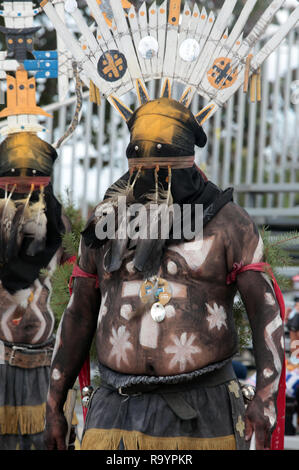 A White Mountain Apache Crown dancer, dances at the 2018 Miccosukee Arts & Crafts Festival at the Miccosukee Indian Village in South Florida on December29, 2018. Stock Photo