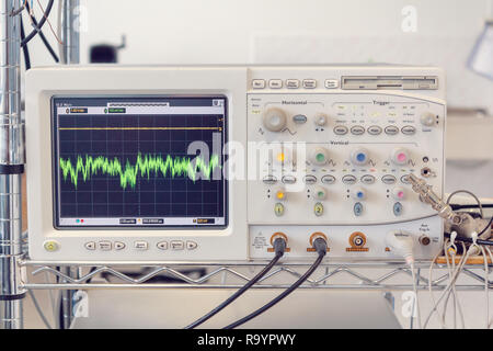 Modern fiber optic testing equipment - wave analyzer osciloscop on laboratory Stock Photo